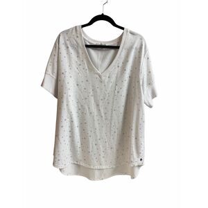 Jane + Delancey 1X White Colorful Metallic Star Print Top Casual Cottagecore